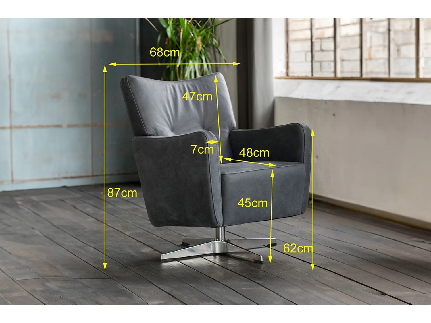 Poltrona girevole - Nero pelle - ALINE