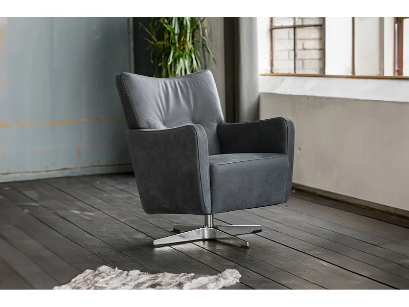 Draaibare fauteuil - Zwart Leer - ALINE