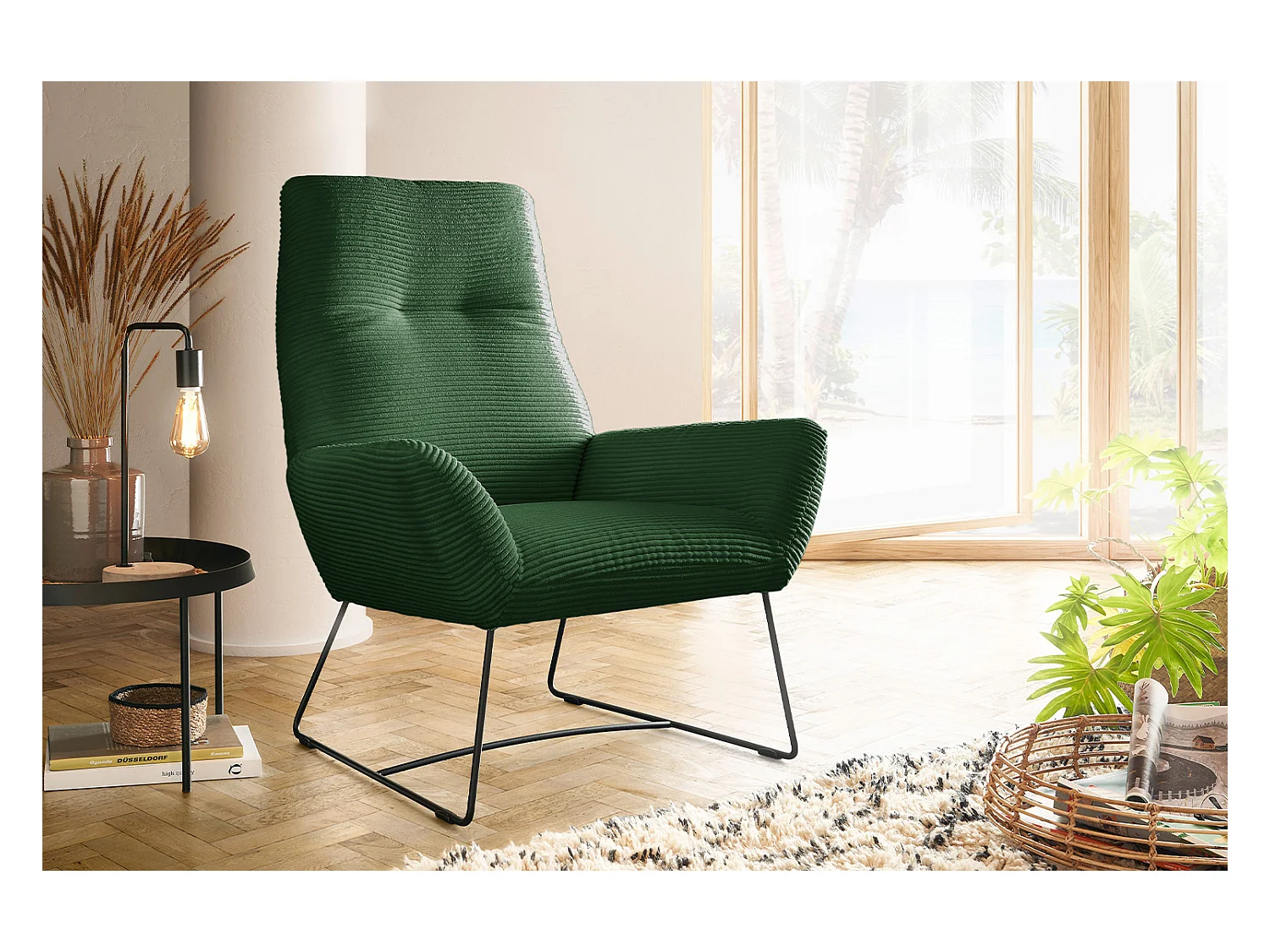 Fauteuil - vert émeraude Velours côtelé - BISA