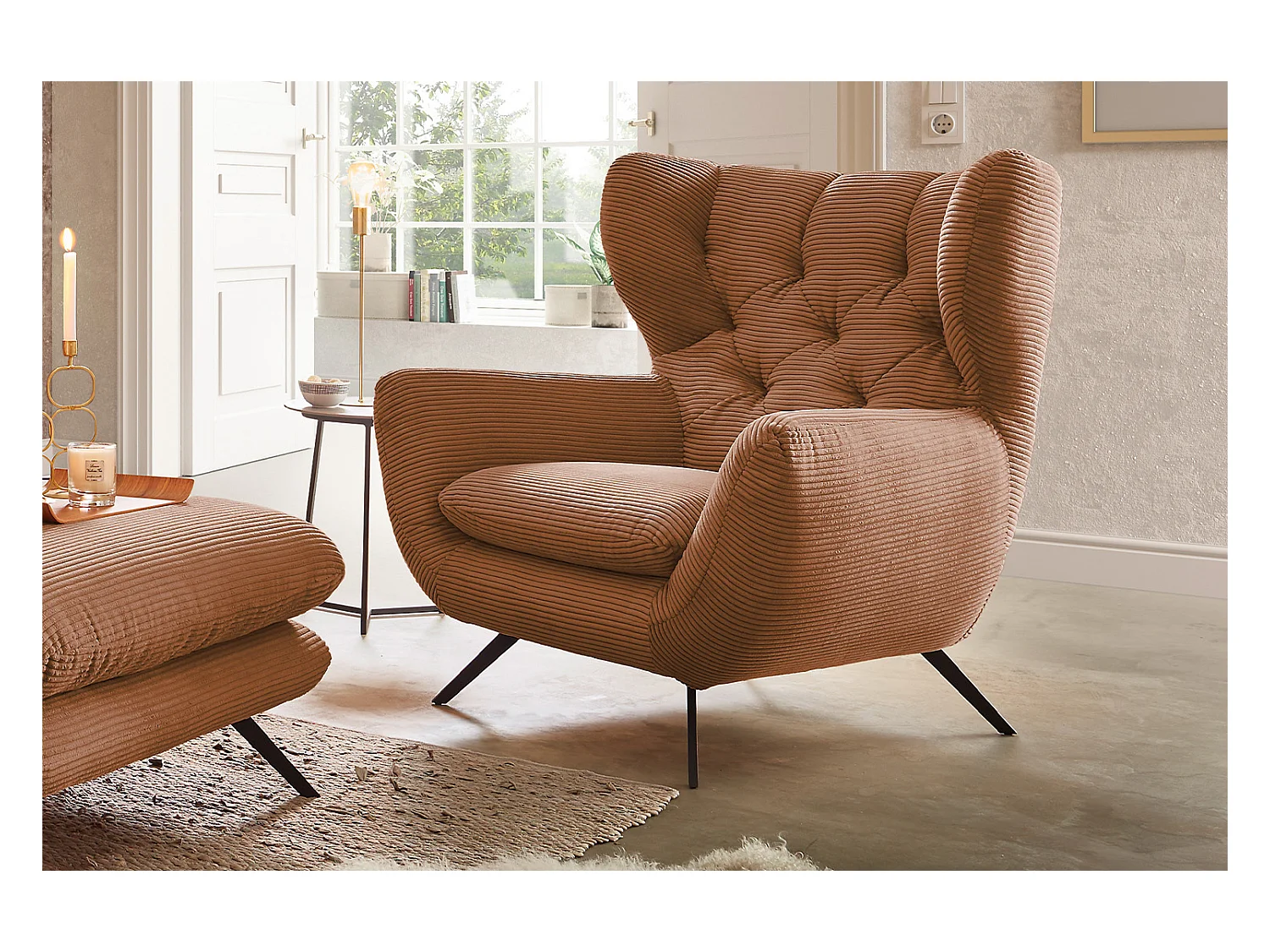 Fauteuil - marron Velours côtelé - CHARME