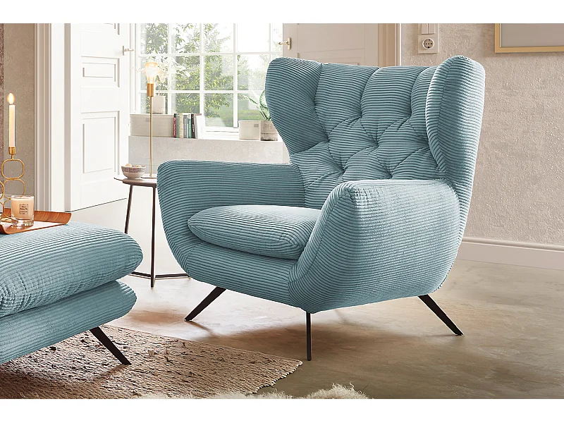 Fauteuil - bleu clair Velours côtelé - CHARME