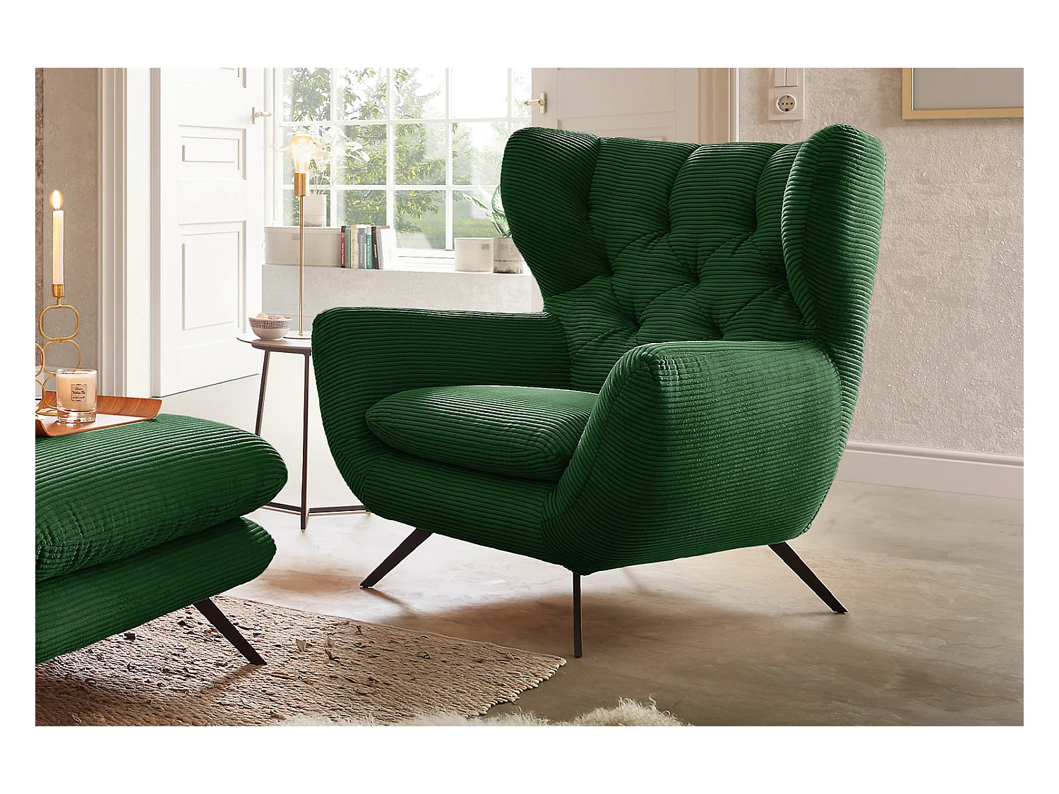 Poltrona - verde smeraldo Velluto a coste - CHARME