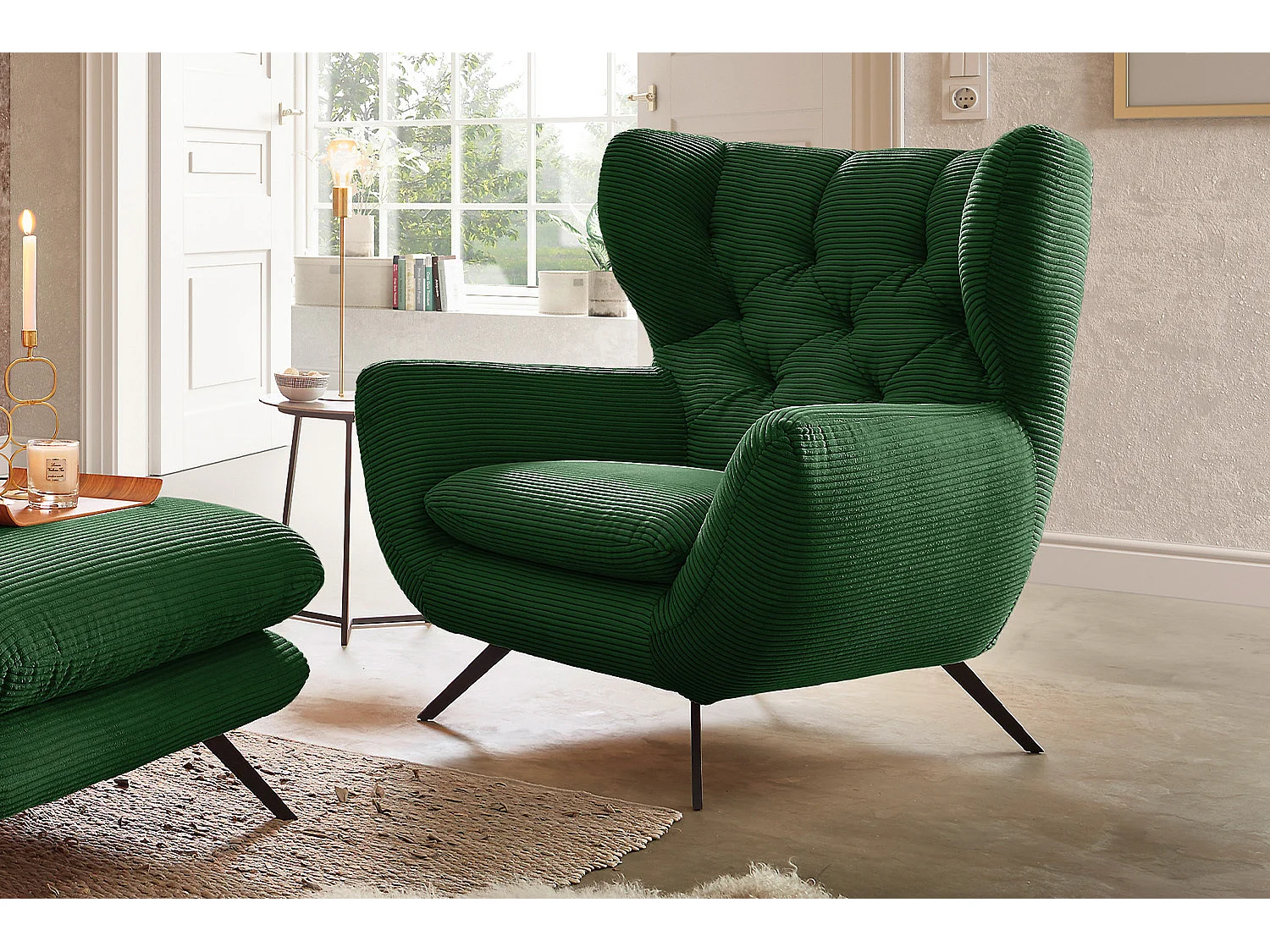 Poltrona bergère - verde smeraldo Velluto a coste - CHARME