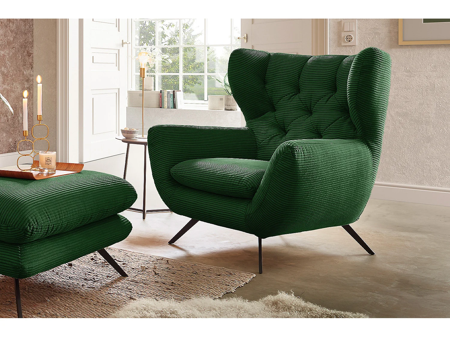 Poltrona bergère - verde smeraldo Velluto a coste - CHARME