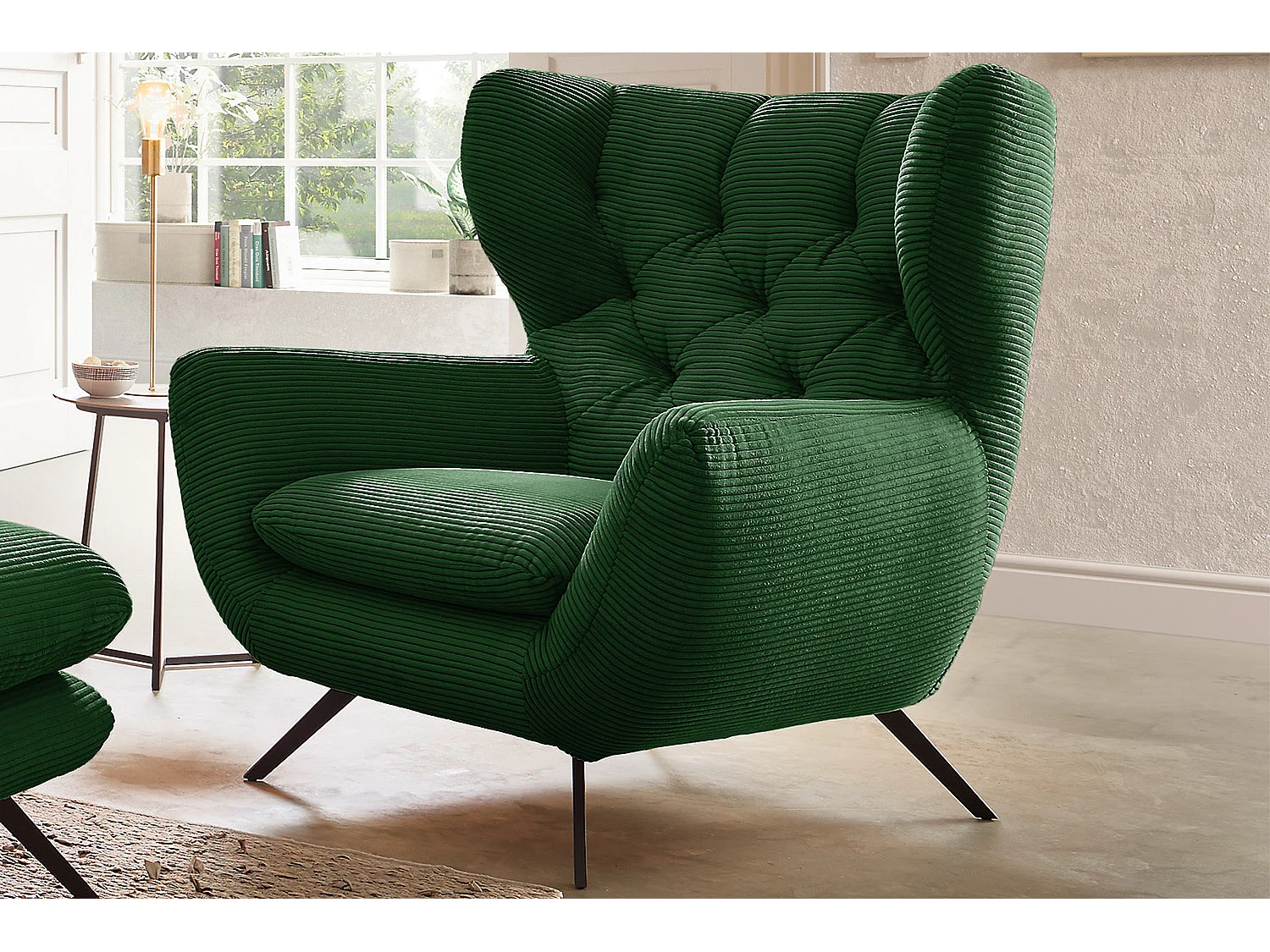 Poltrona bergère - verde smeraldo Velluto a coste - CHARME