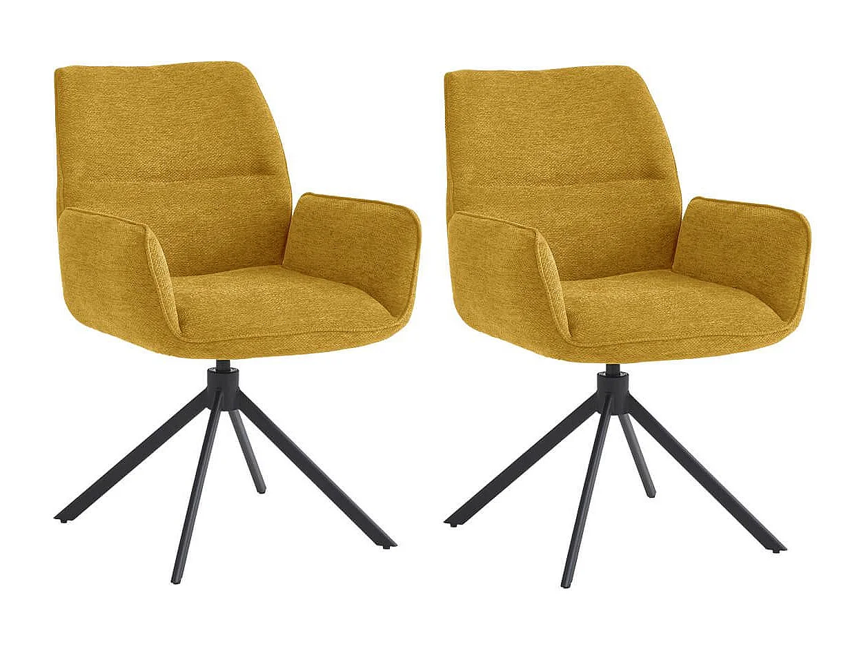 CARLOTTA - Lot de 2 Fauteuils de table Pivotants Tissu Coloris Jaune