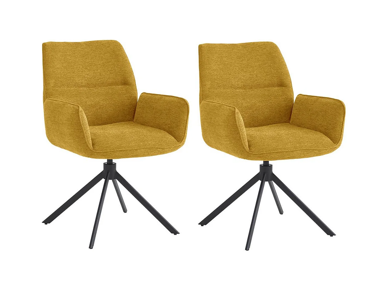 CARLOTTA - Lot de 2 Fauteuils de table Pivotants Tissu Coloris Jaune