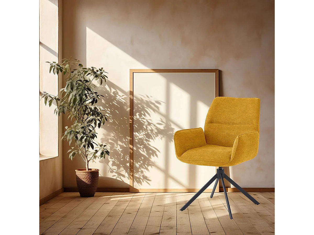 CARLOTTA - Lot de 2 Fauteuils de table Pivotants Tissu Coloris Jaune