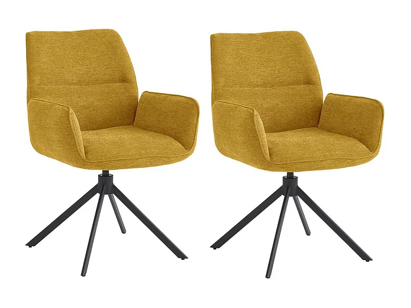 CARLOTTA - Lot de 2 Fauteuils de table Pivotants Tissu Coloris Jaune