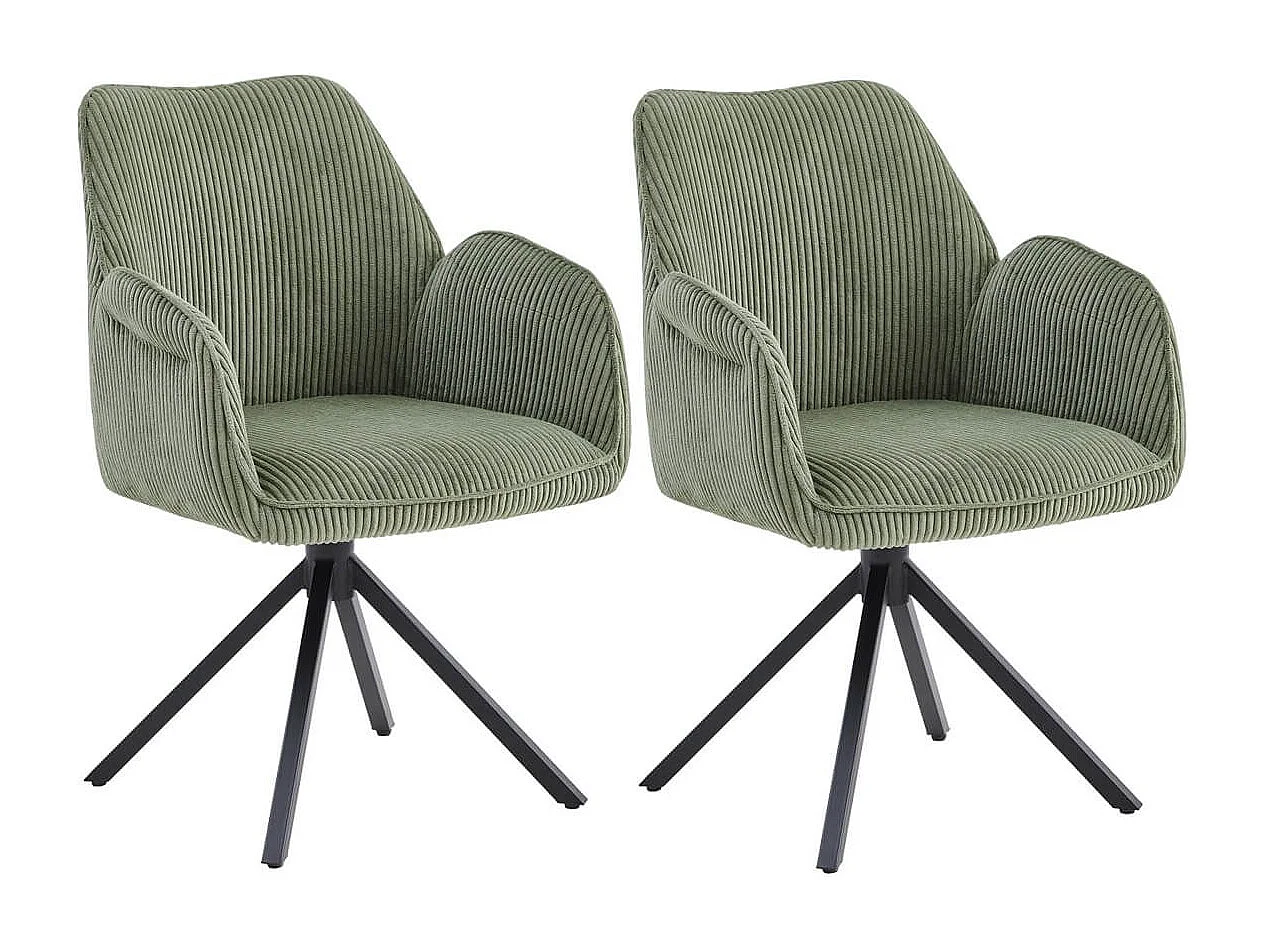 DELIA - Lot de 2 Fauteuils de table Pivotants Tissu Velours Côtelé Vert