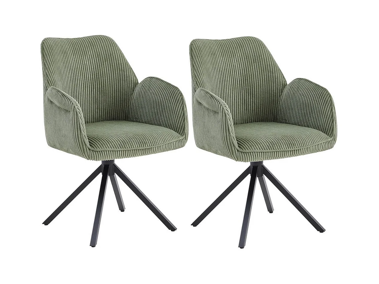 DELIA - Lot de 2 Fauteuils de table Pivotants Tissu Velours Côtelé Vert