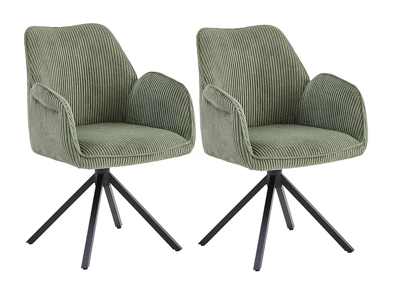 DELIA - Lot de 2 Fauteuils de table Pivotants Tissu Velours Côtelé Vert