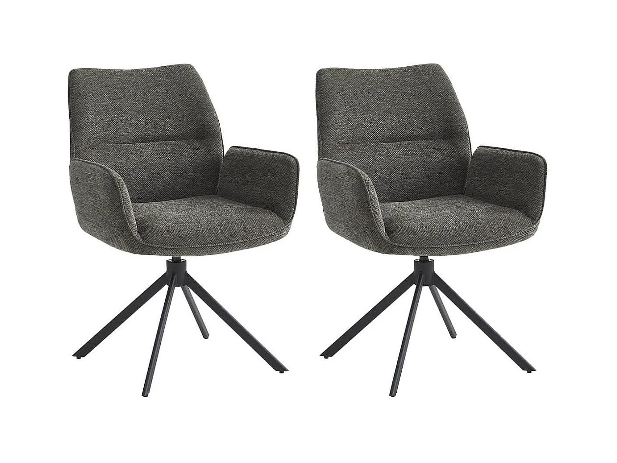 CARLOTTA - Lot de 2 Fauteuils de table Pivotants Tissu Coloris Gris Anthracite