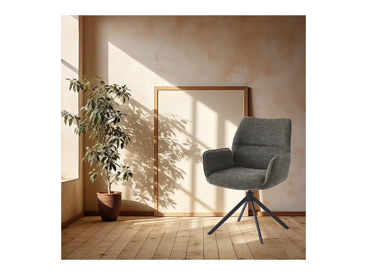 CARLOTTA - Lot de 2 Fauteuils de table Pivotants Tissu Coloris Gris Anthracite