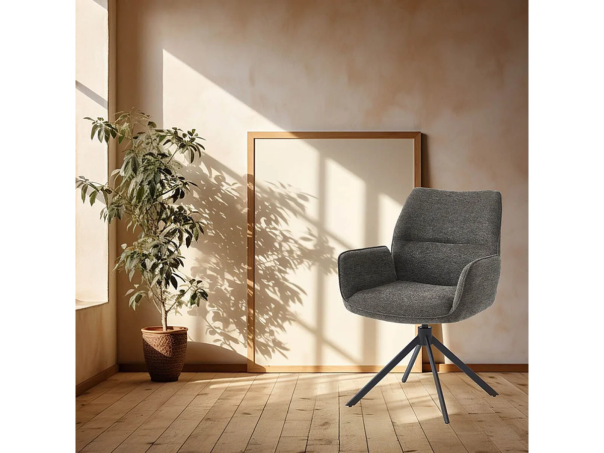 CARLOTTA - Lot de 2 Fauteuils de table Pivotants Tissu Coloris Gris Anthracite