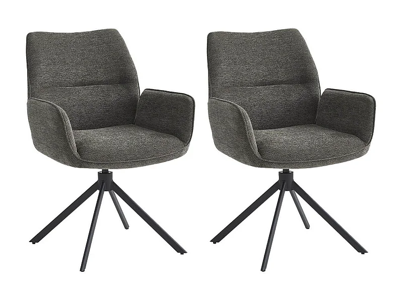 CARLOTTA - Lot de 2 Fauteuils de table Pivotants Tissu Coloris Gris Anthracite