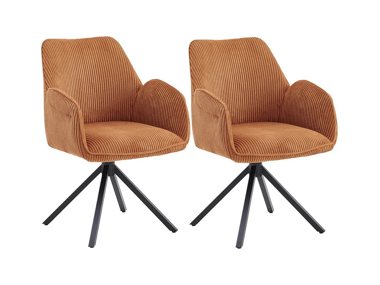 DELIA - Lot de 2 Fauteuils de table Pivotants Tissu Velours Côtelé Terracotta