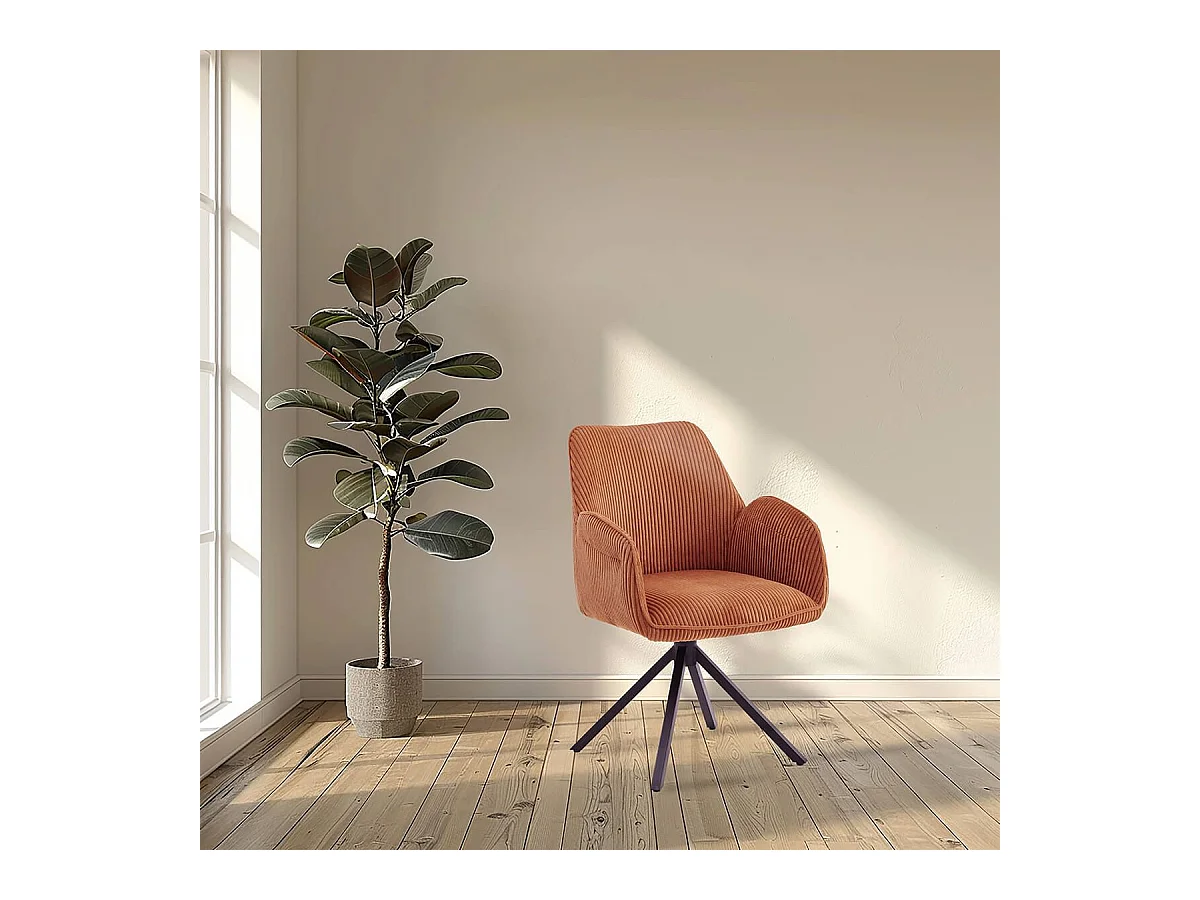 DELIA - Lot de 2 Fauteuils de table Pivotants Tissu Velours Côtelé Terracotta