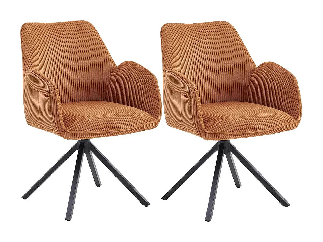 DELIA - Lot de 2 Fauteuils de table Pivotants Tissu Velours Côtelé Terracotta