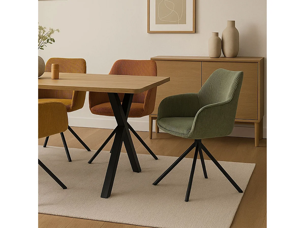 DELIA - Lot de 2 Fauteuils de table Pivotants Tissu Velours Côtelé Terracotta