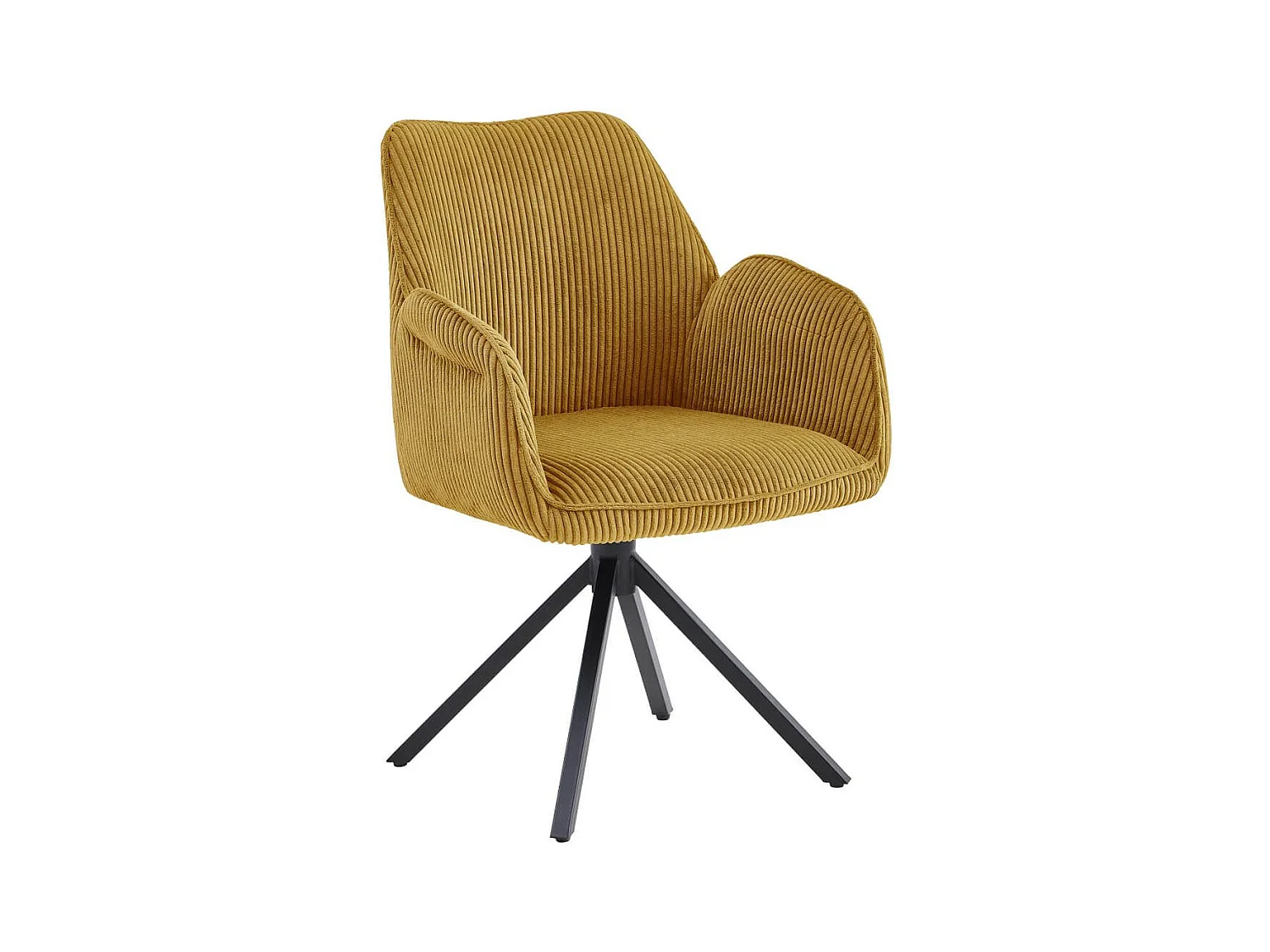 DELIA - Lot de 2 Fauteuils de table Pivotants Tissu Velours Côtelé Jaune