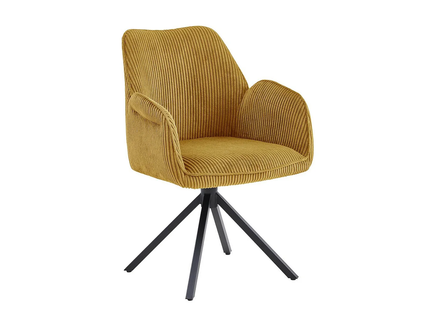 DELIA - Lot de 2 Fauteuils de table Pivotants Tissu Velours Côtelé Jaune