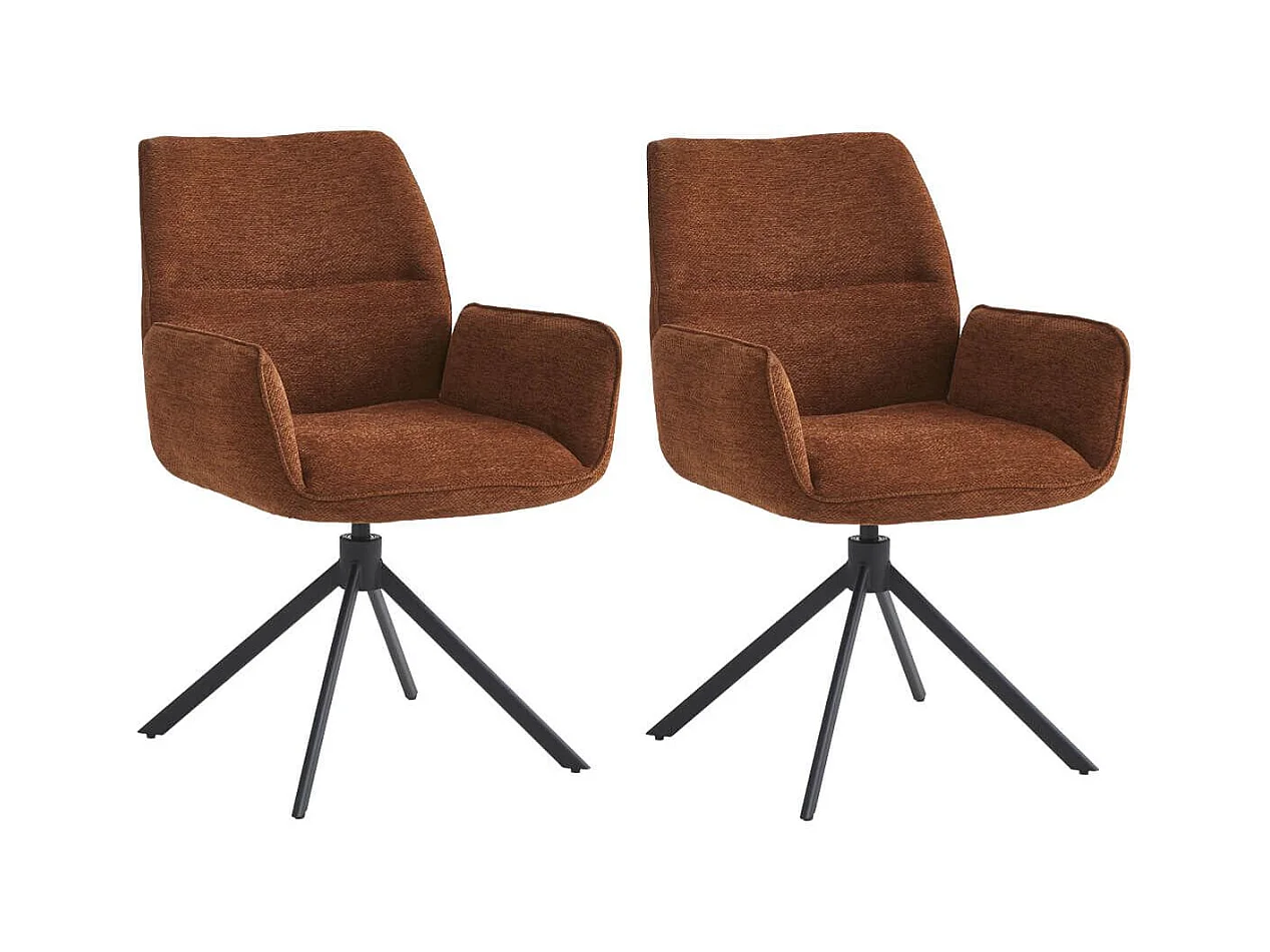 CARLOTTA - Lot de 2 Fauteuils de table Pivotants Tissu Coloris Terracotta