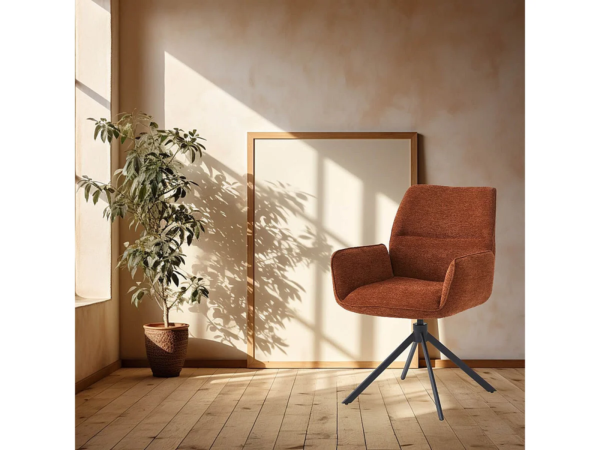 CARLOTTA - Lot de 2 Fauteuils de table Pivotants Tissu Coloris Terracotta