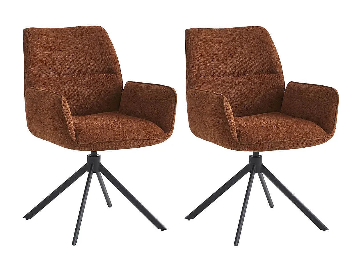 CARLOTTA - Lot de 2 Fauteuils de table Pivotants Tissu Coloris Terracotta