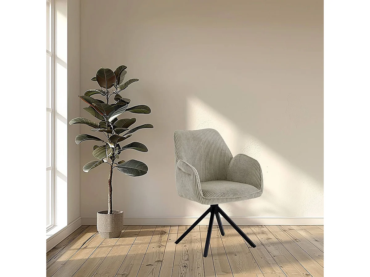 DELIA - Lot de 2 Fauteuils de table Pivotants Tissu Velours Côtelé Beige