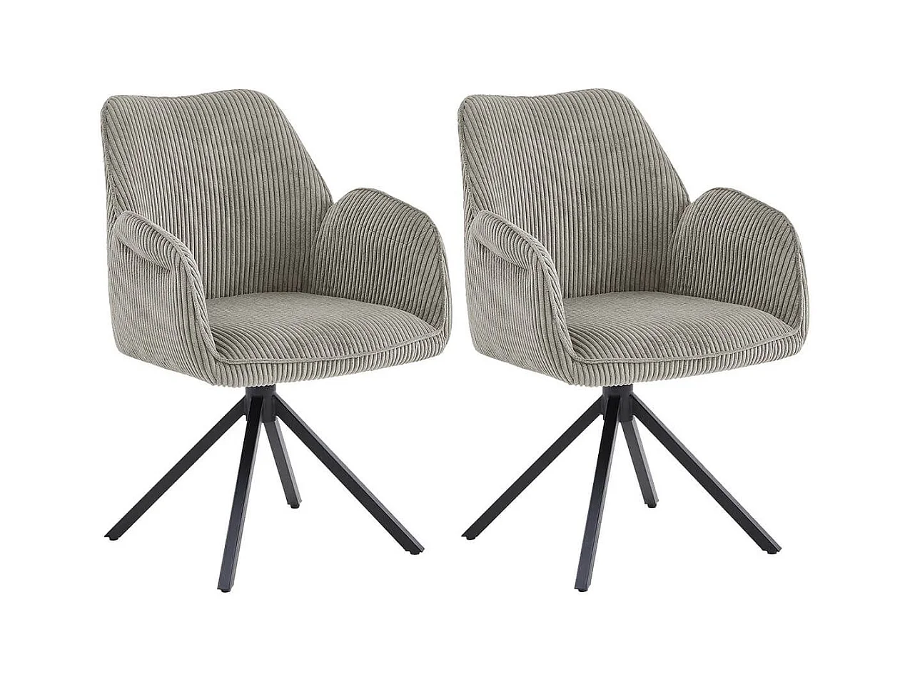 DELIA - Lot de 2 Fauteuils de table Pivotants Tissu Velours Côtelé Beige
