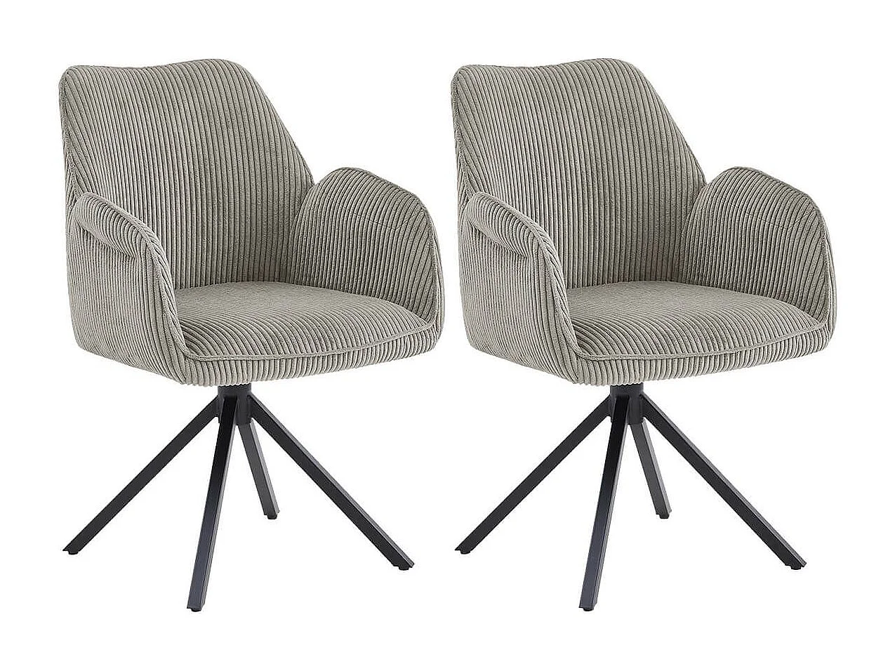 DELIA - Lot de 2 Fauteuils de table Pivotants Tissu Velours Côtelé Beige