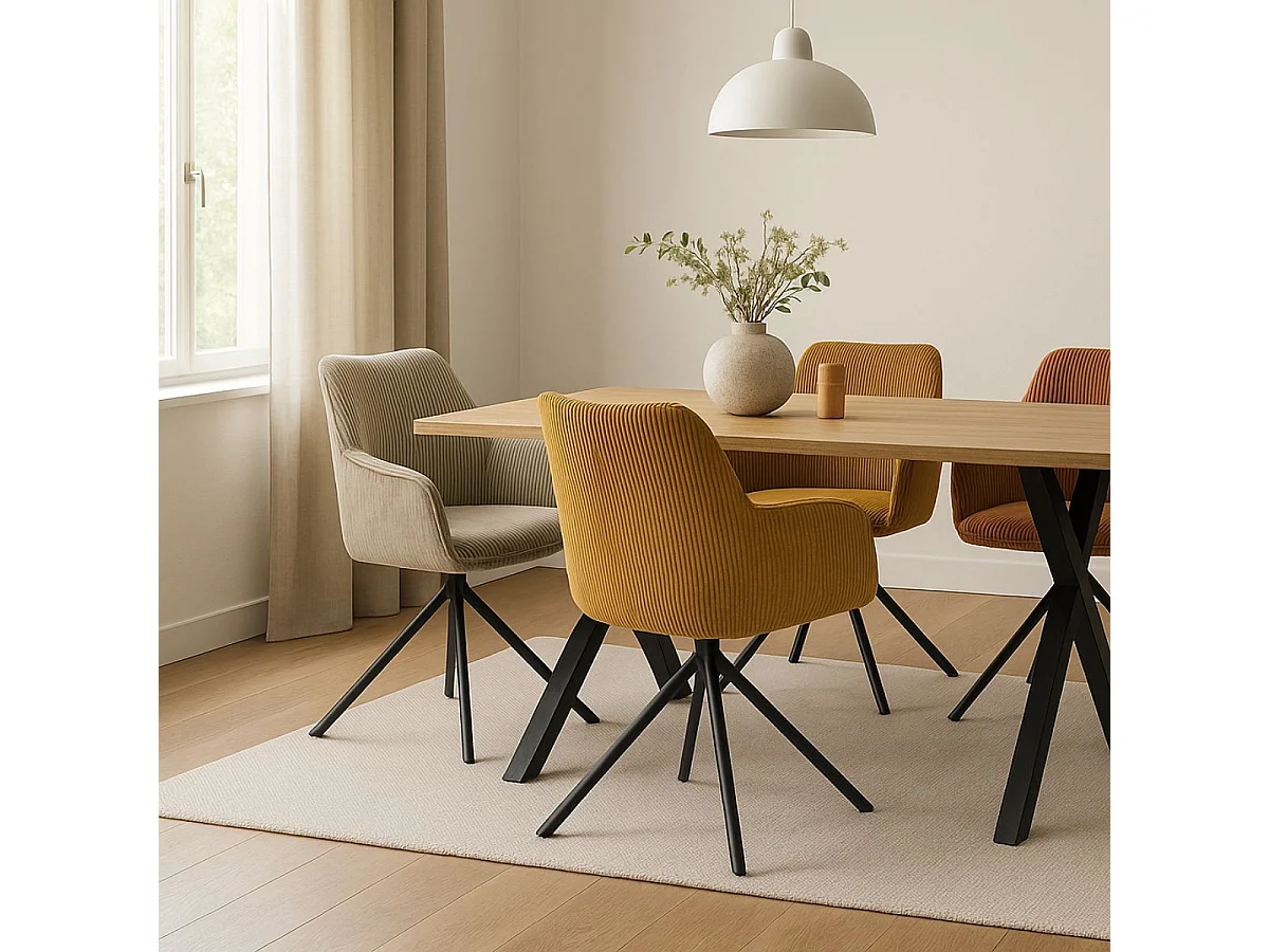 DELIA - Lot de 2 Fauteuils de table Pivotants Tissu Velours Côtelé Beige