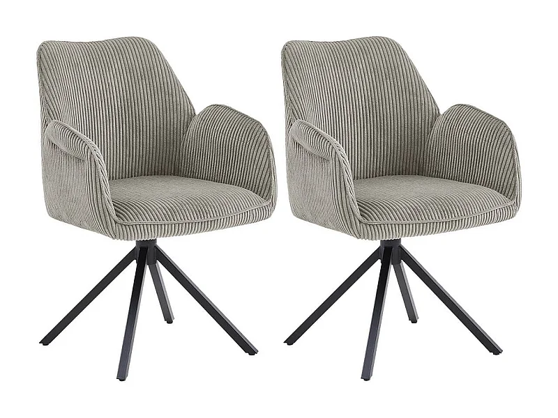 DELIA - Lot de 2 Fauteuils de table Pivotants Tissu Velours Côtelé Beige