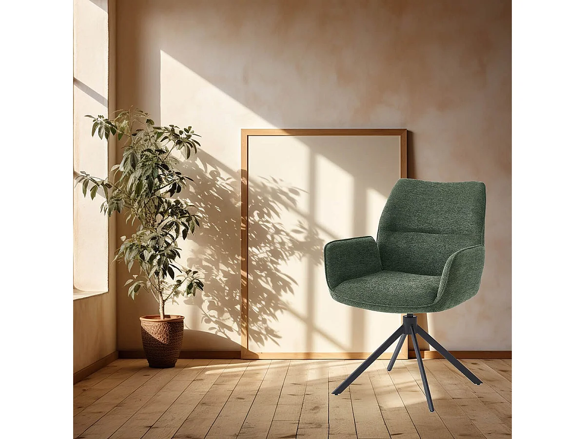 CARLOTTA - Lot de 2 Fauteuils de table Pivotants Tissu Coloris Vert