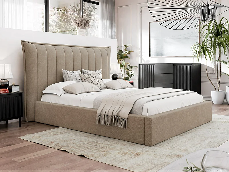 Cama Comfivo 382, Doble, De color marrón claro, 180x200, Tapiz, Somieres, 230x224x122cm