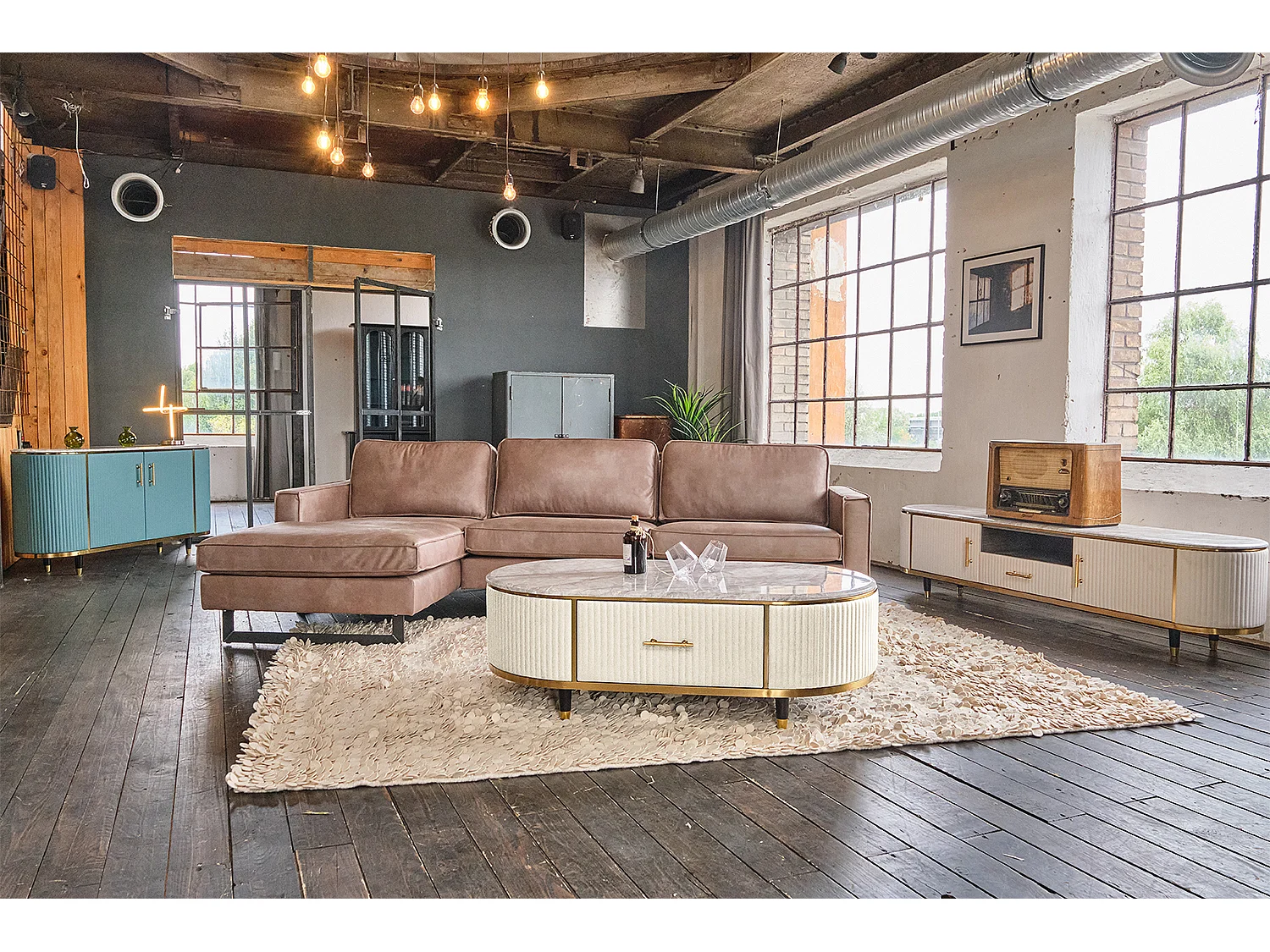 Tavolino - bianco finta pelle - 70 x 130 cm - MARIA