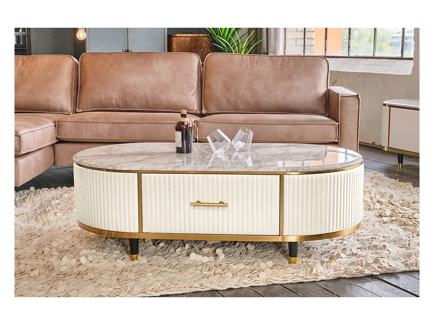Table - blanc similicuir - 70 x 130 cm - MARIA