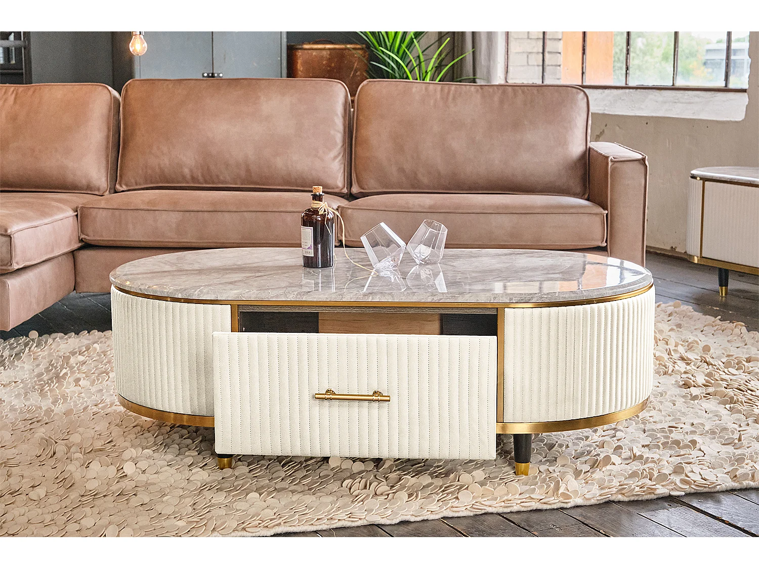 Table - blanc similicuir - 70 x 130 cm - MARIA