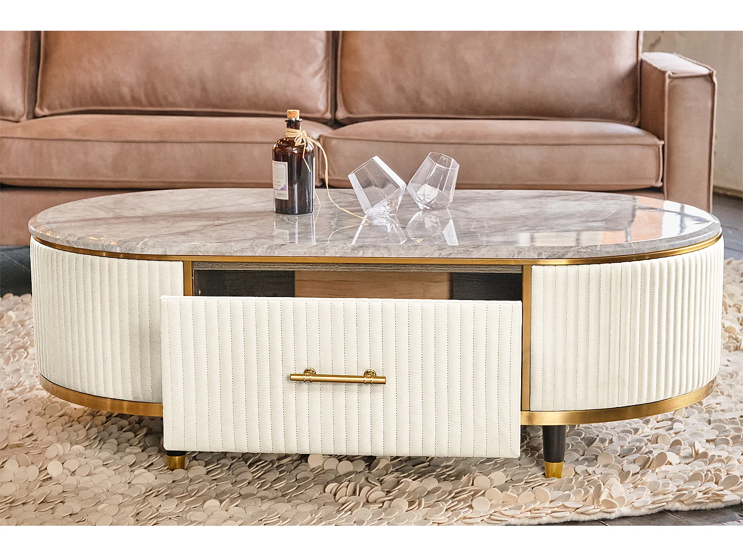 Table - blanc similicuir - 70 x 130 cm - MARIA