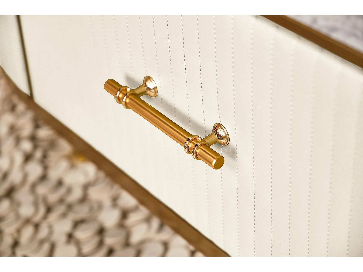 Table - blanc similicuir - 70 x 130 cm - MARIA