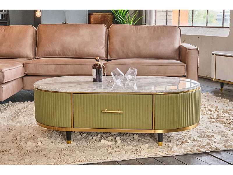 Couchtisch - Grün Kunstleder - 70 x 130 cm - MARIA