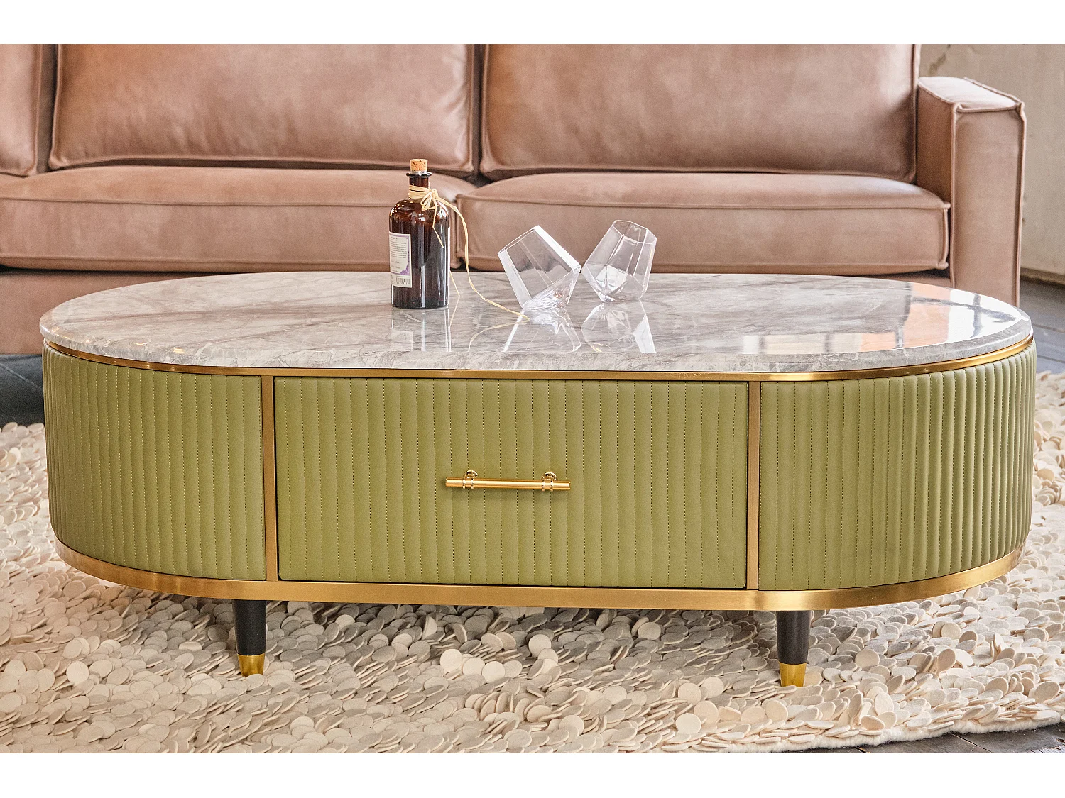 Salontafel - Groen Imitatieleer - 70 x 130 cm - MARIA