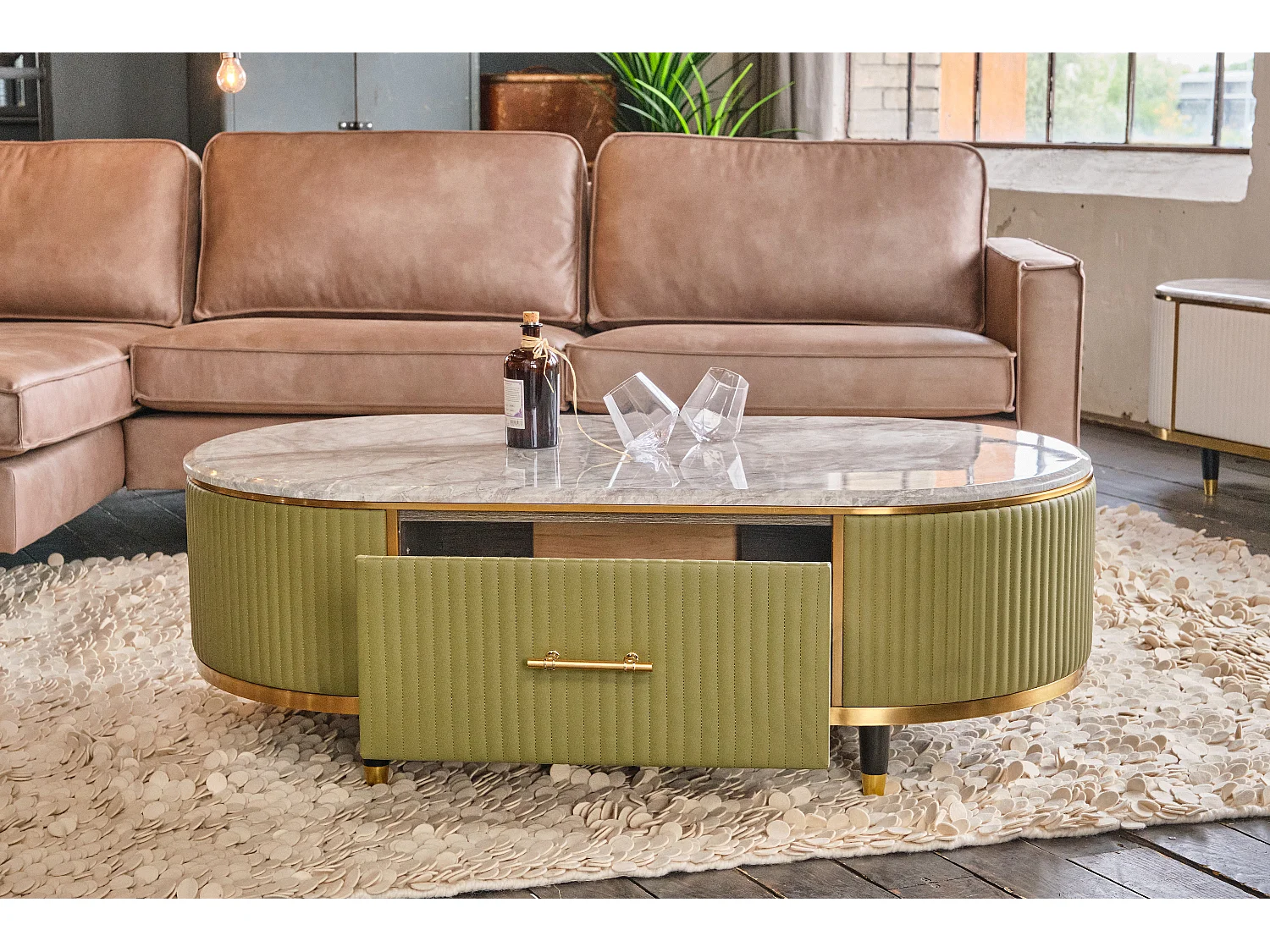 Salontafel - Groen Imitatieleer - 70 x 130 cm - MARIA