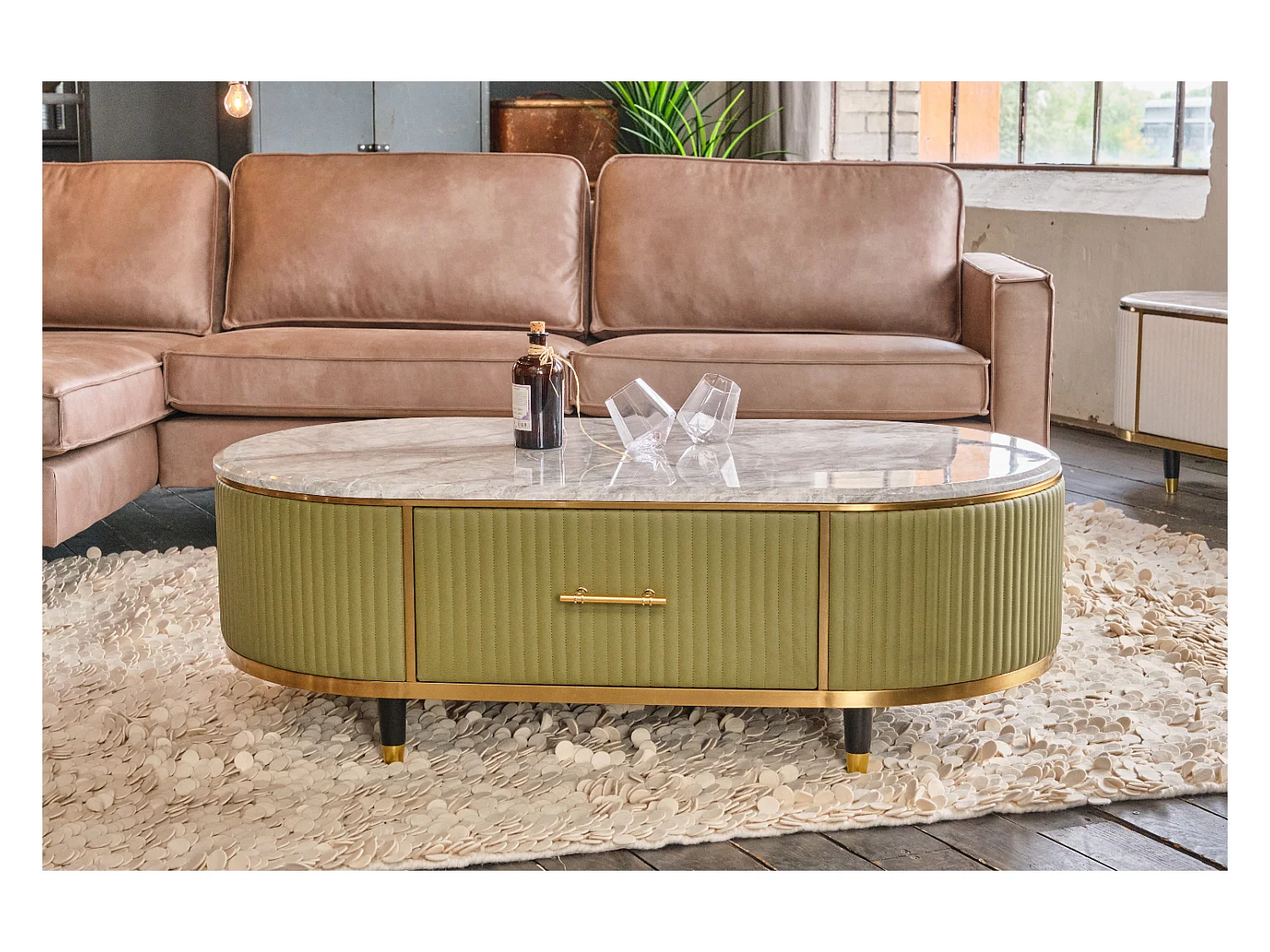 Table - Vert similicuir - 70 x 130 cm - MARIA