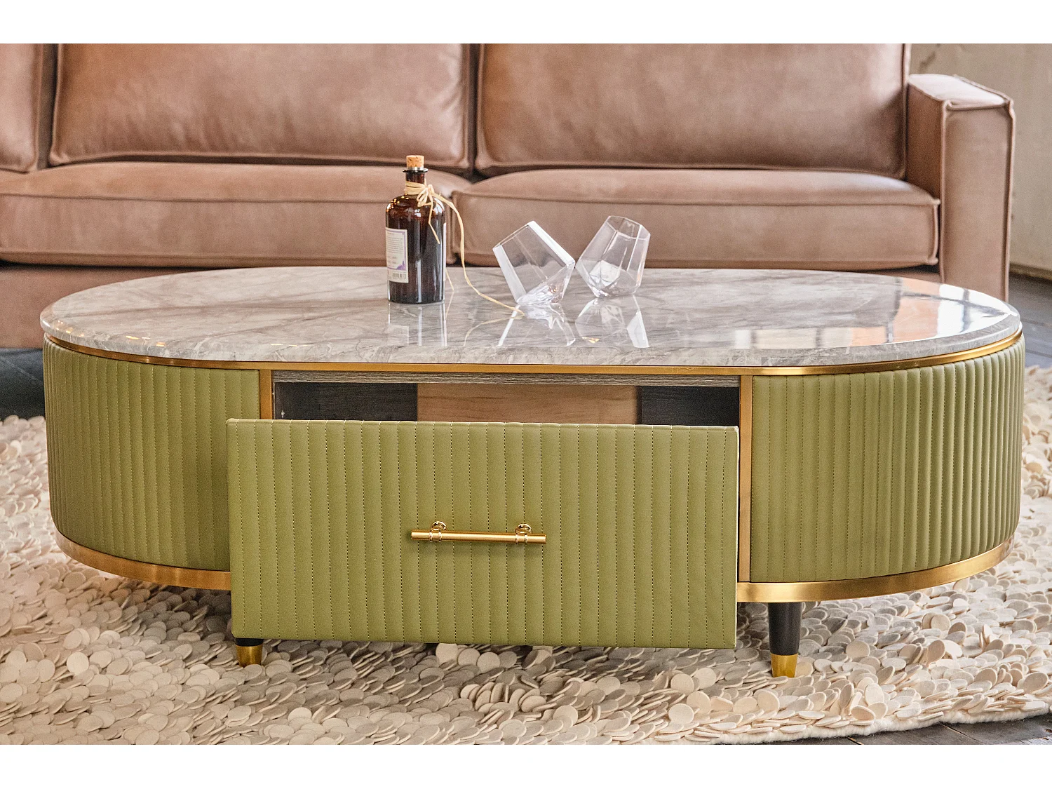 Couchtisch - Grün Kunstleder - 70 x 130 cm - MARIA