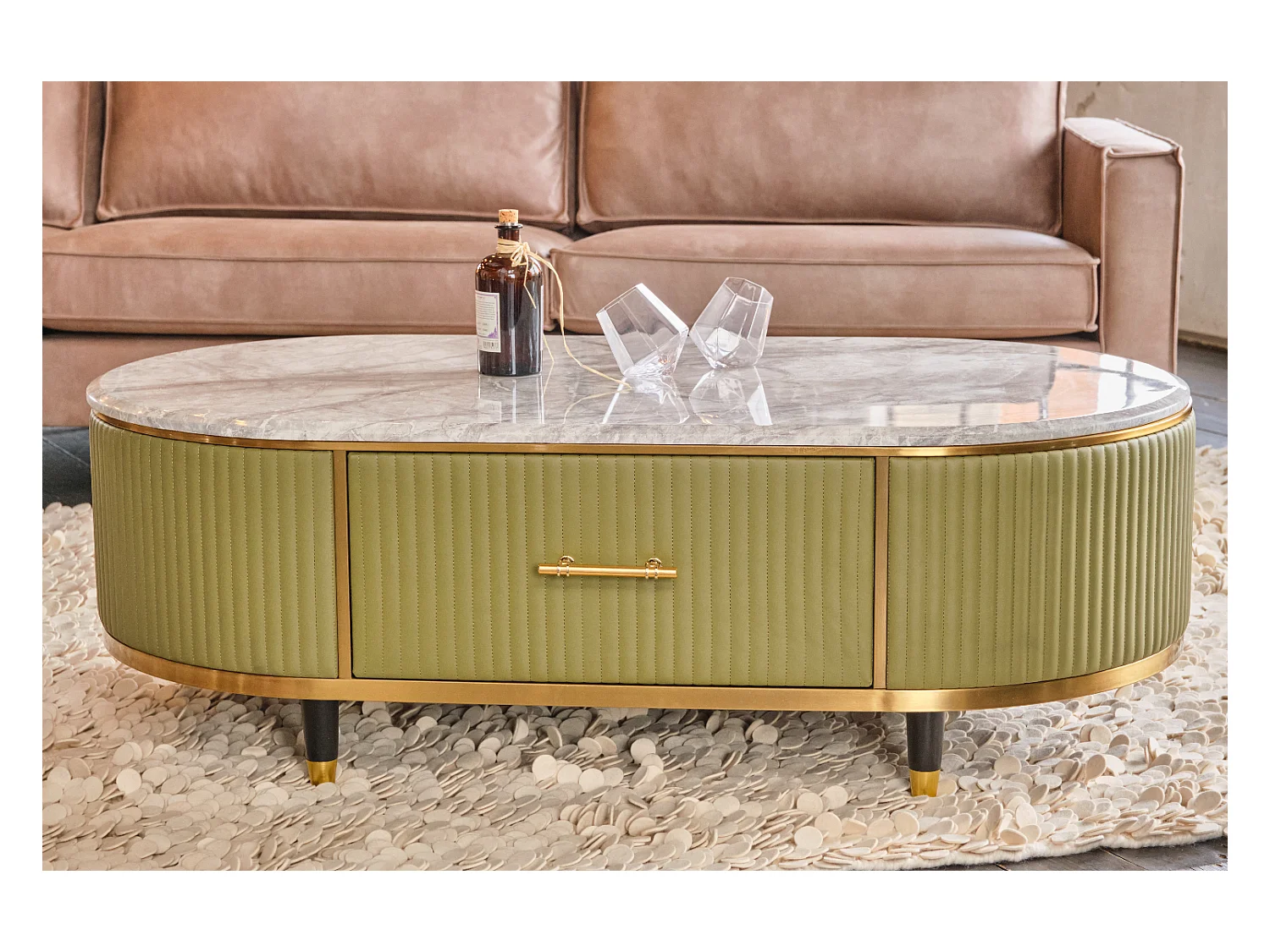 Couchtisch - Grün Kunstleder - 70 x 130 cm - MARIA