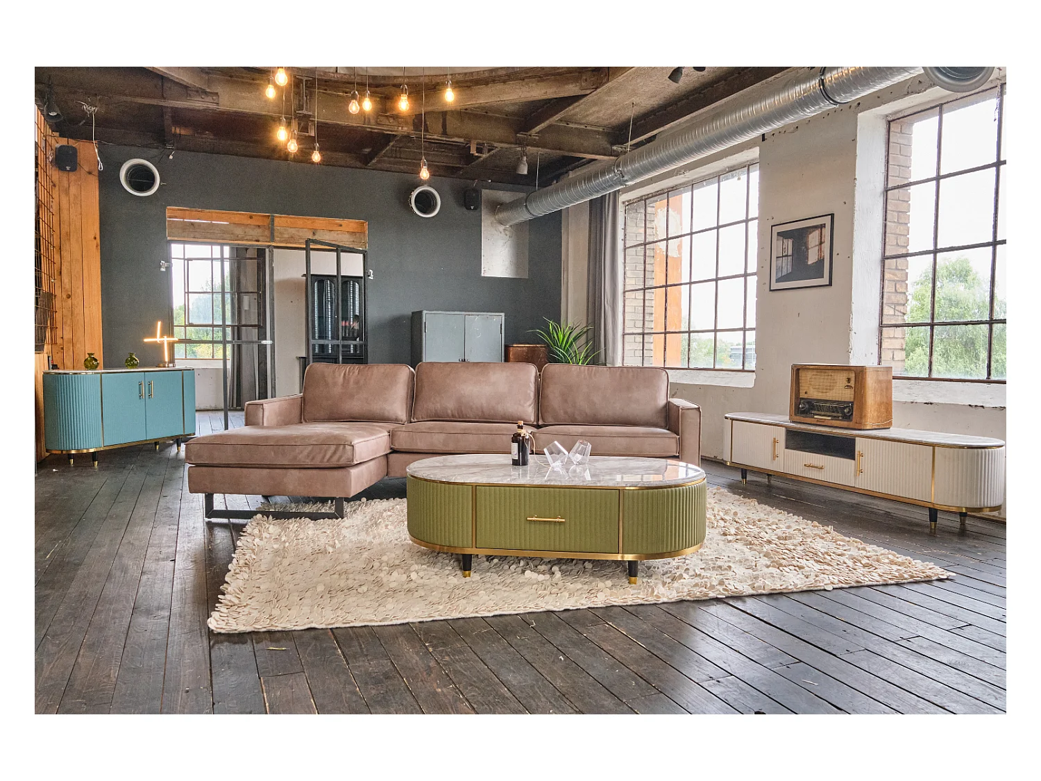 Couchtisch - Grün Kunstleder - 70 x 130 cm - MARIA