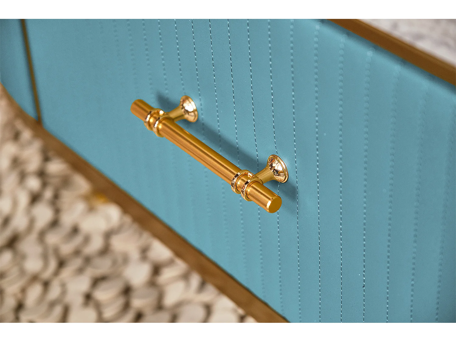 Mesita - azul claro cuero sintético - 70 x 130 cm - MARIA