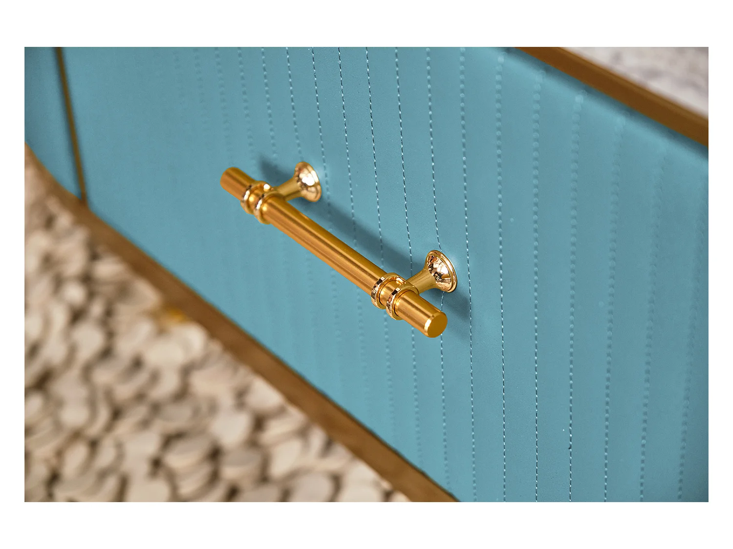 Table - bleu clair similicuir - 70 x 130 cm - MARIA